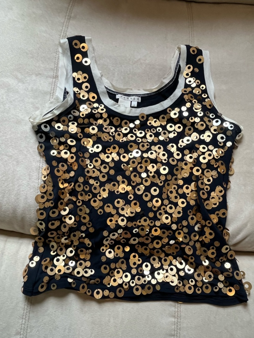 SPANNER Elegant Lightweight Navy(Almost Black) Sleeveless Tank with Gold Sequins